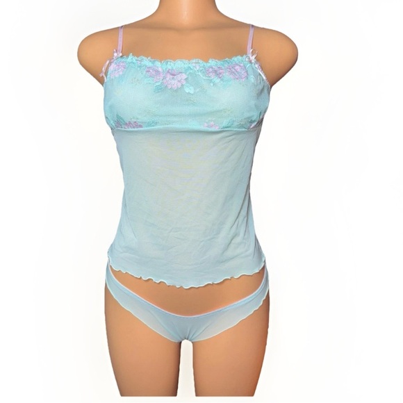 Other - Light Blue Floral Lace Trim Camisole Set